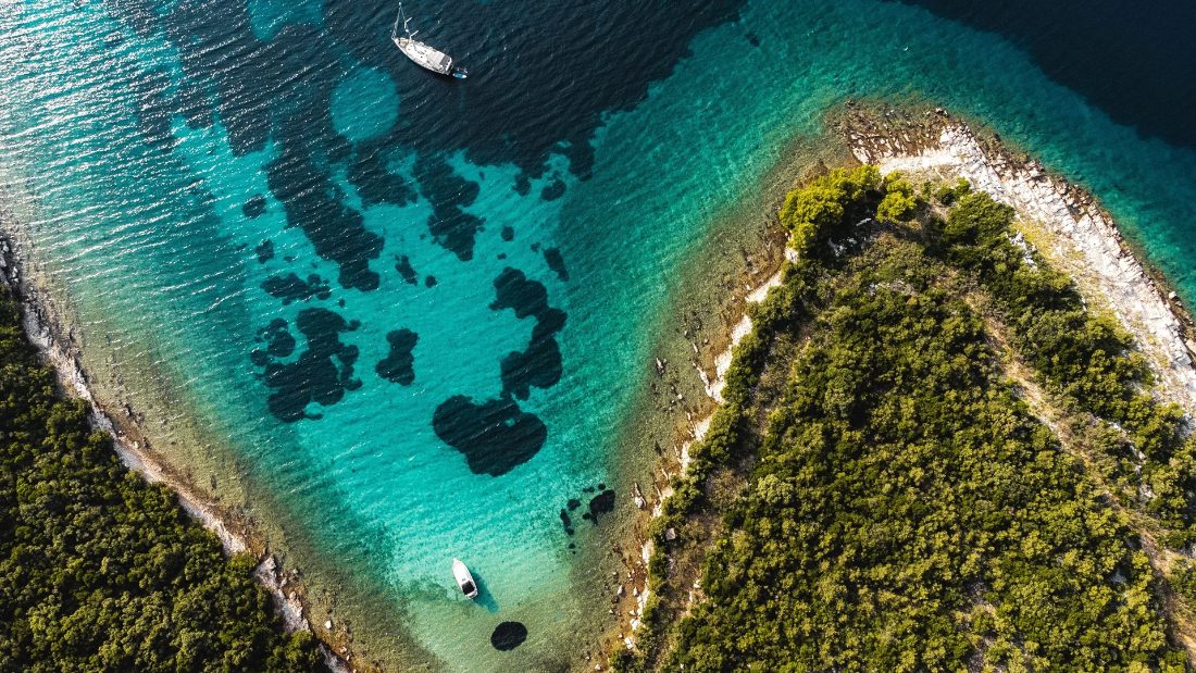 A sheltered Mediterranean cove seen from above