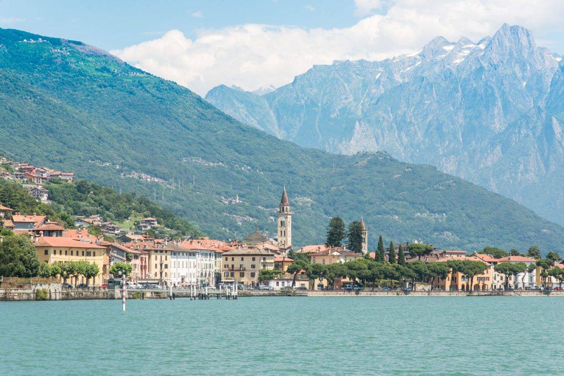 Italian lakeside town and mountains on Lake Como